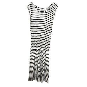 A.L.C. Dress Womens Medium Black White Striped Linen Sleeveless Midi Drawstring